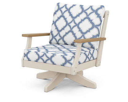 POLYWOOD® Braxton Deep Seating Swivel Chair in Sand / Natural / Trellis Sky Blue