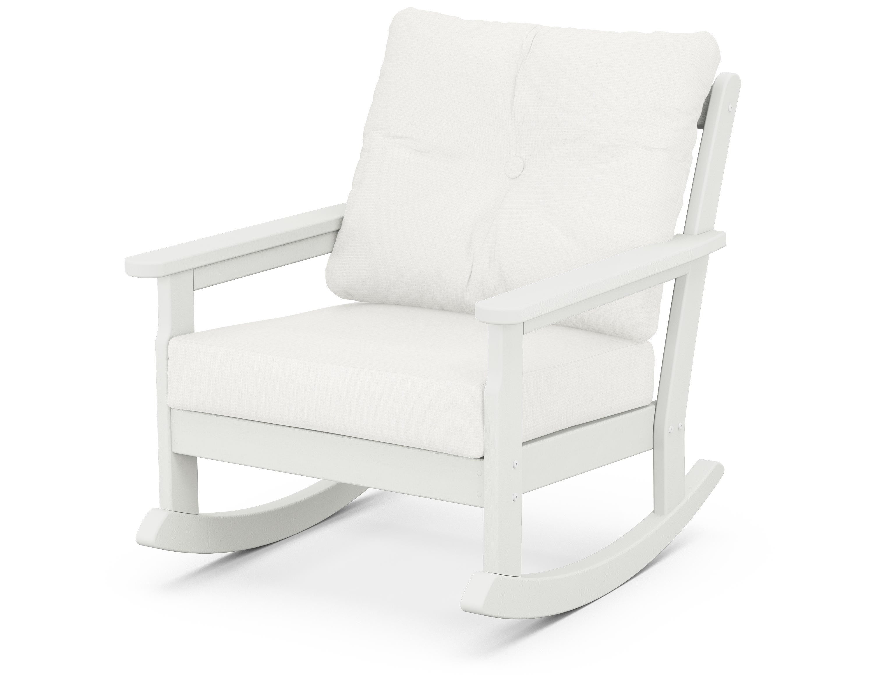 POLYWOOD® Vineyard Deep Seating Rocking Chair in Vintage White / Natural Linen