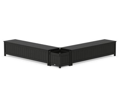 POLYWOOD® 72" Vineyard L- Shaped Planter Storage Bench Set in Black