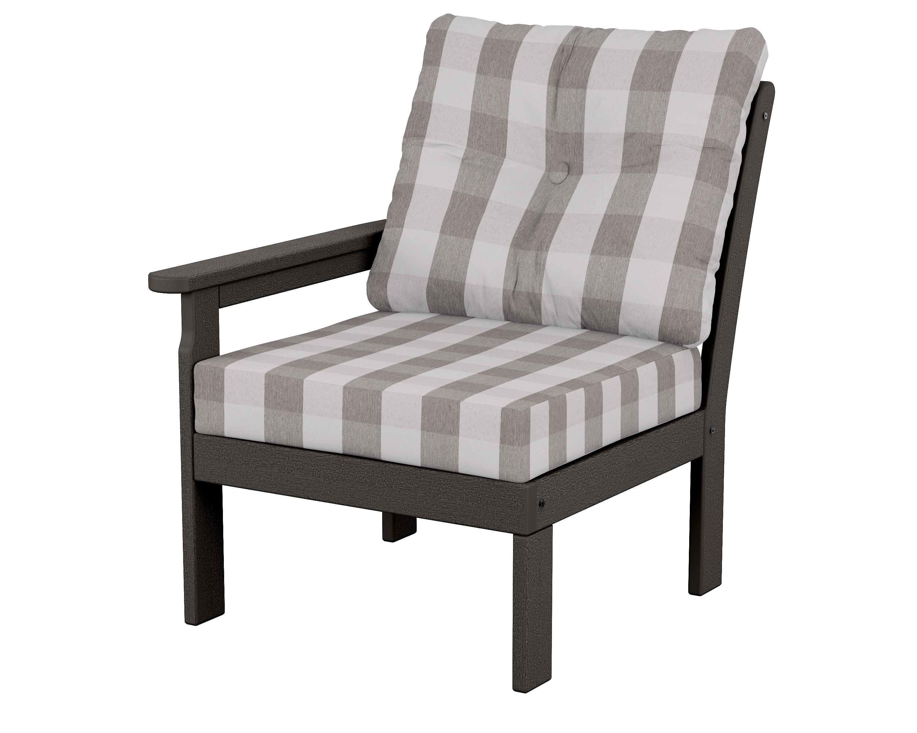 POLYWOOD® Vineyard Modular Left Arm Chair in Vintage Coffee / Buffalo Plaid Grey Mist