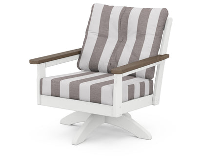 POLYWOOD® Vineyard Deep Seating Swivel Chair in White / Kona / Cabana Stripe Grey Mist