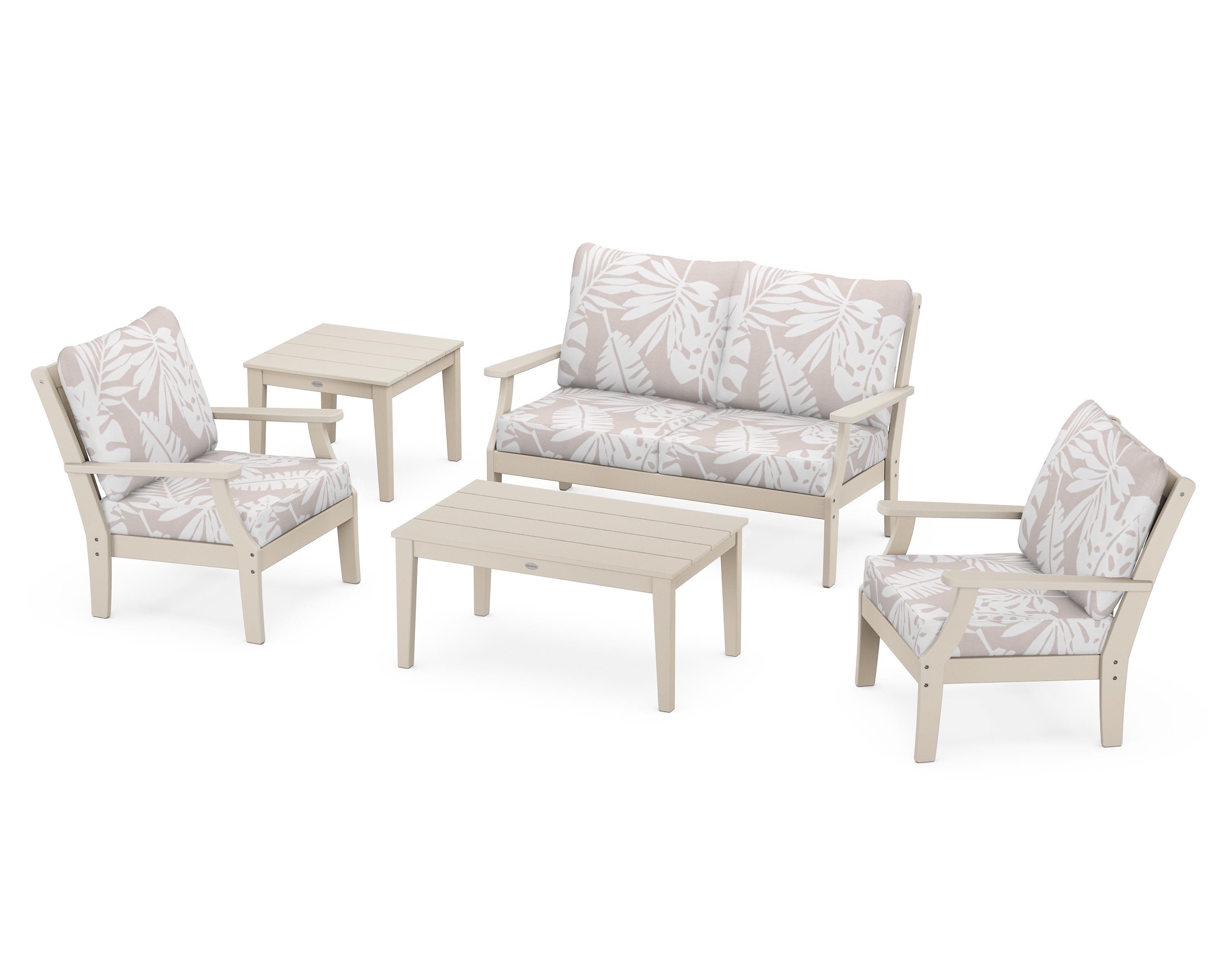 POLYWOOD® Braxton 5-Piece Deep Seating Set in Sand / Leaf Dune Burlap