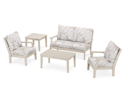 POLYWOOD® Braxton 5-Piece Deep Seating Set in Sand / Leaf Dune Burlap