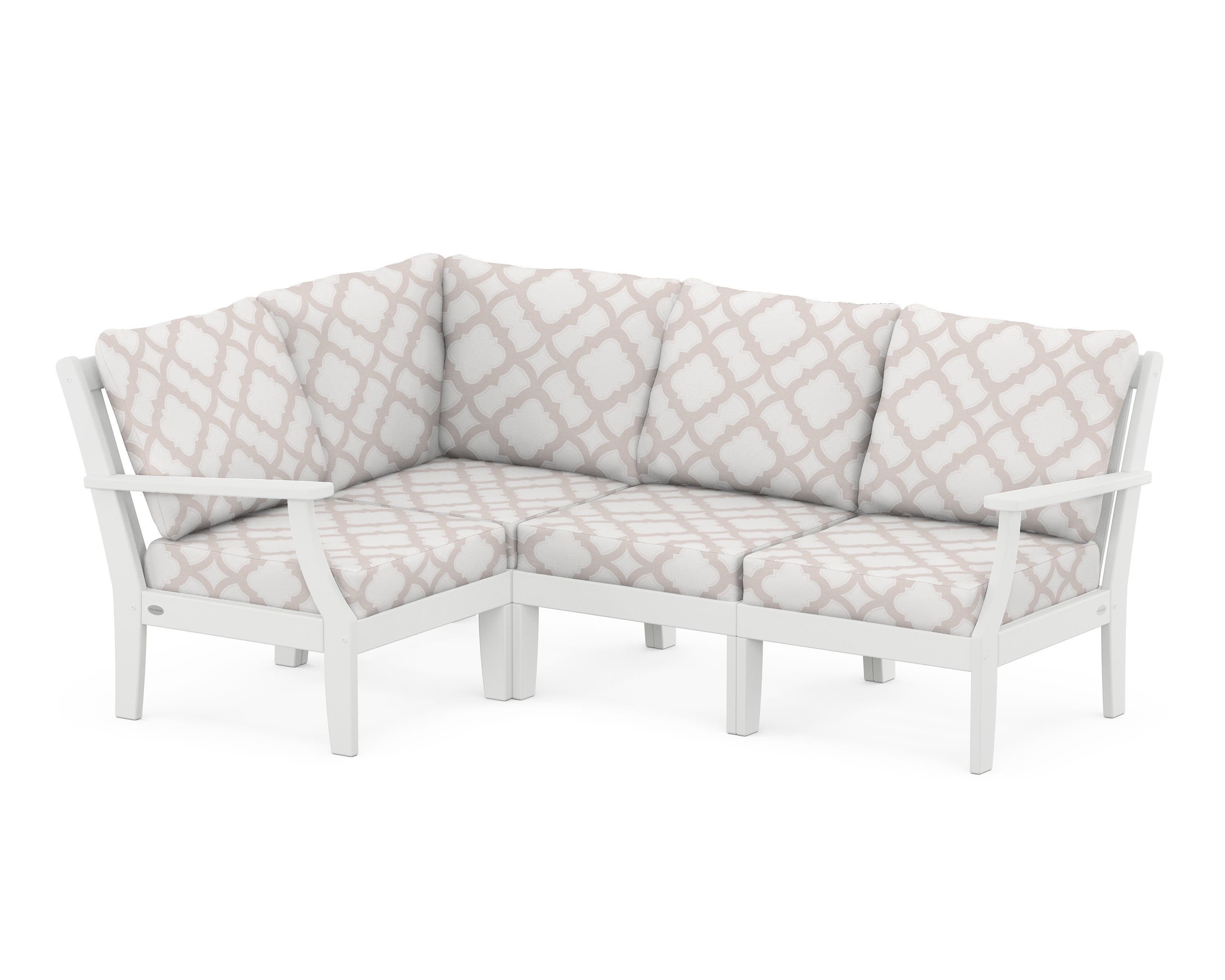 POLYWOOD® Braxton Modular 4-Piece Deep Seating Set in White / Trellis Dune Burlap