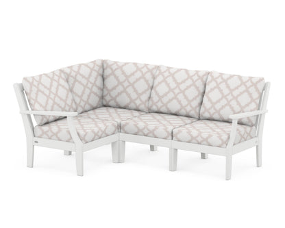 POLYWOOD® Braxton Modular 4-Piece Deep Seating Set in White / Trellis Dune Burlap