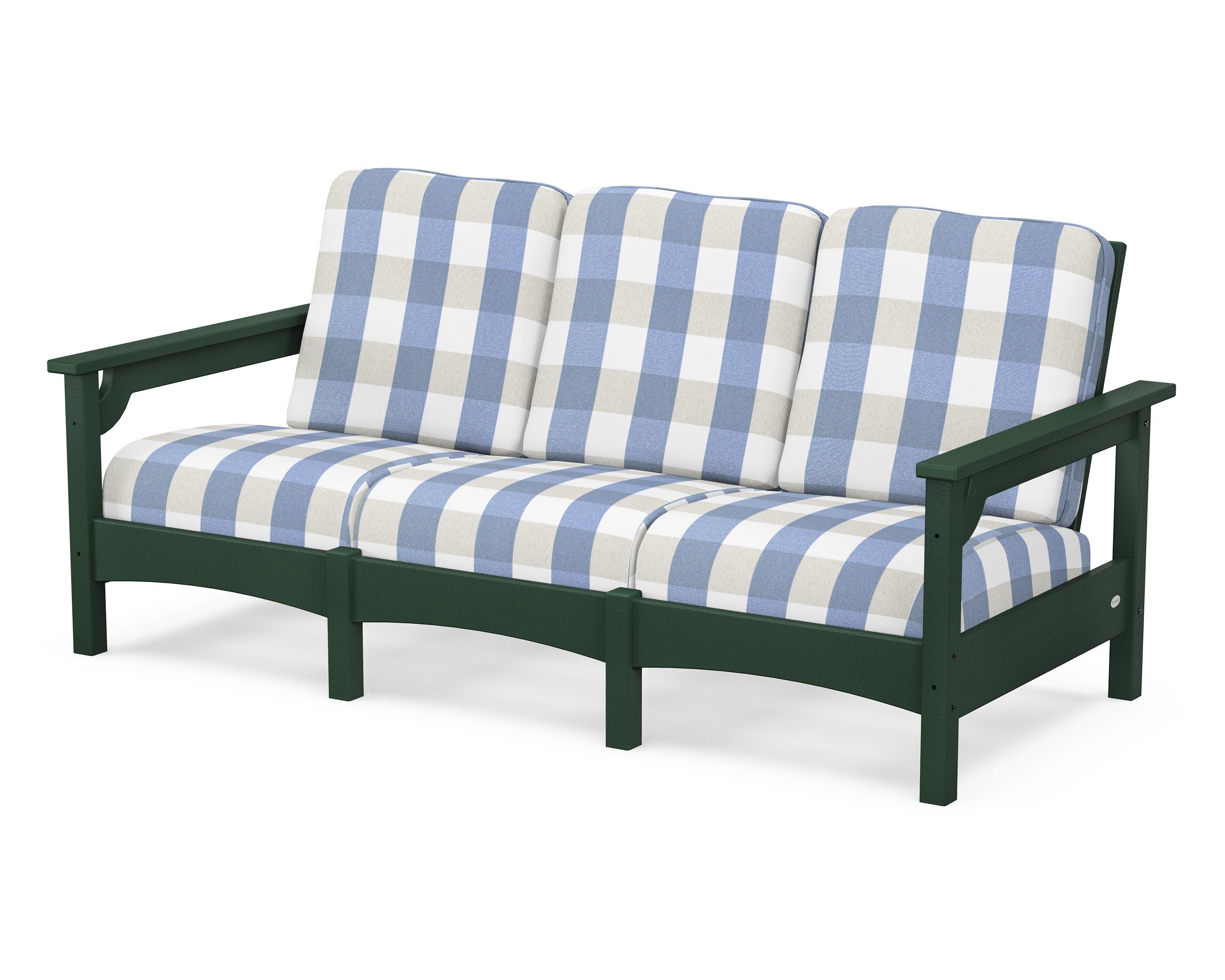 POLYWOOD® Club Sofa in Green / Buffalo Plaid Sky Blue