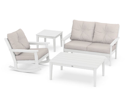 POLYWOOD® Vineyard 4-Piece Deep Seating Rocker Set in White / Dune Burlap