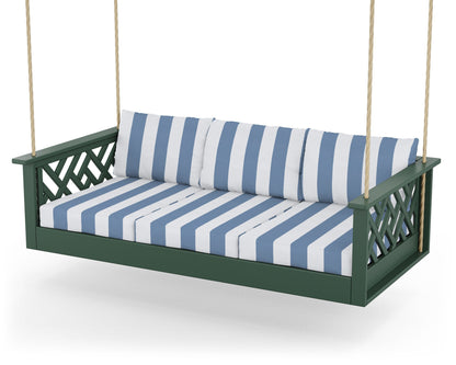 POLYWOOD® Chippendale Daybed Swing in Green / Cabana Stripe Sky Blue