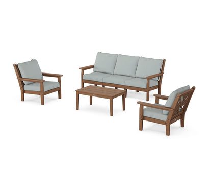 POLYWOOD® Chippendale 4-Piece Deep Seating Set with Sofa in Teak / Spa