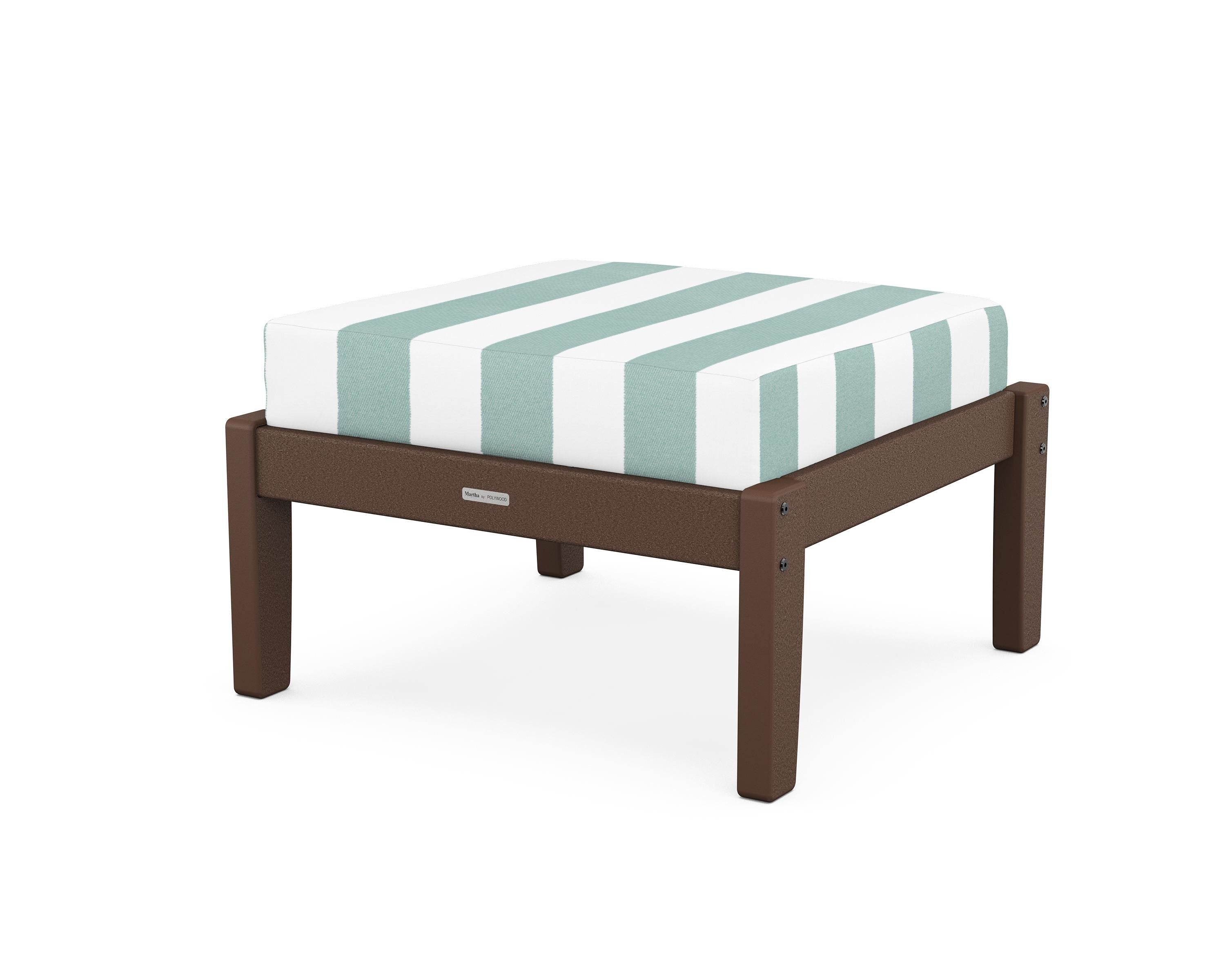 Martha Stewart by POLYWOOD® Chinoiserie Deep Seating Ottoman in Mahogany / Cabana Stripe Glacier Spa