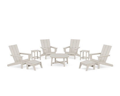 POLYWOOD® Modern Studio Adirondack 9-Piece Conversation Set in Sand