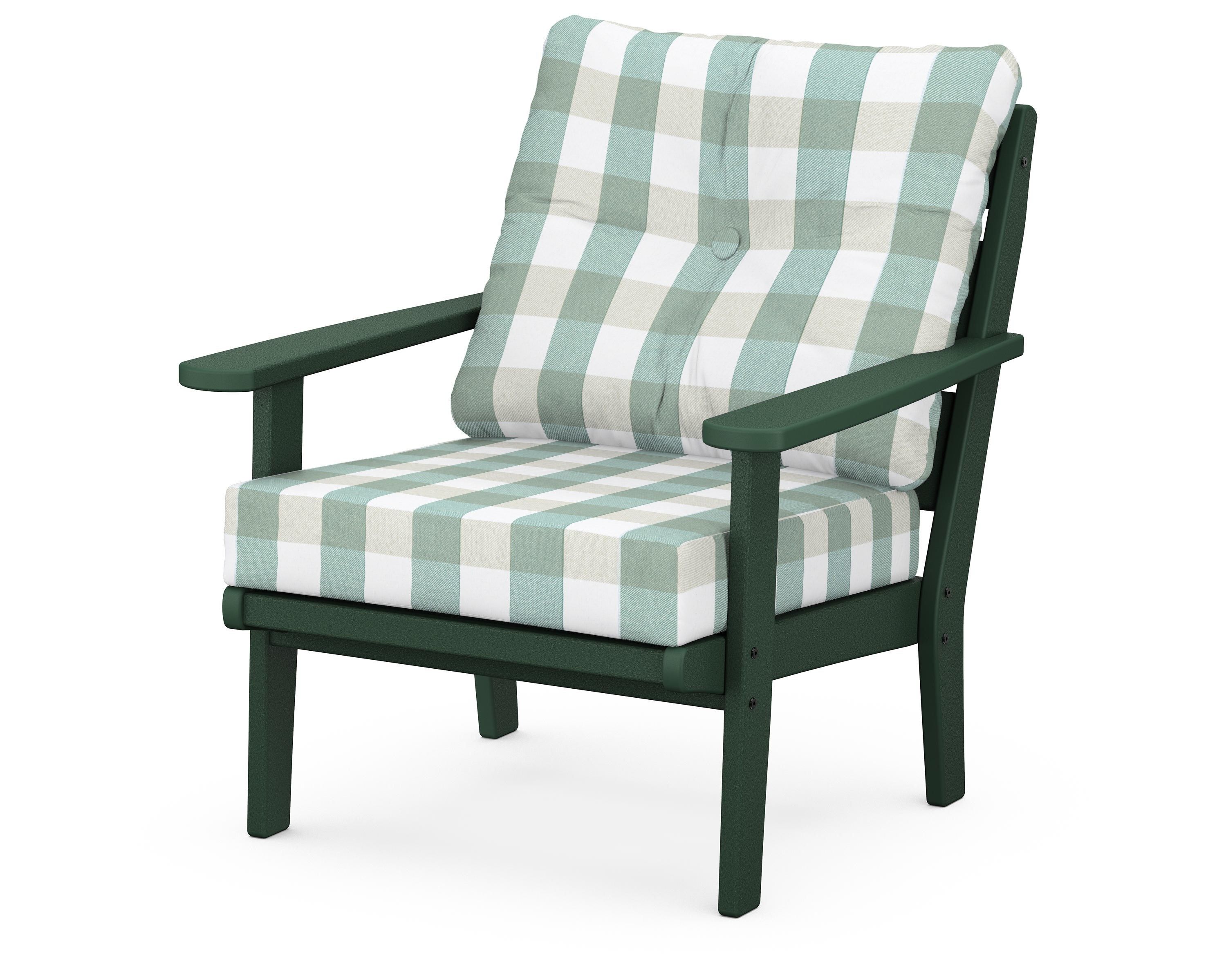 POLYWOOD® Lakeside Deep Seating Chair in Green / Buffalo Plaid Glacier Spa