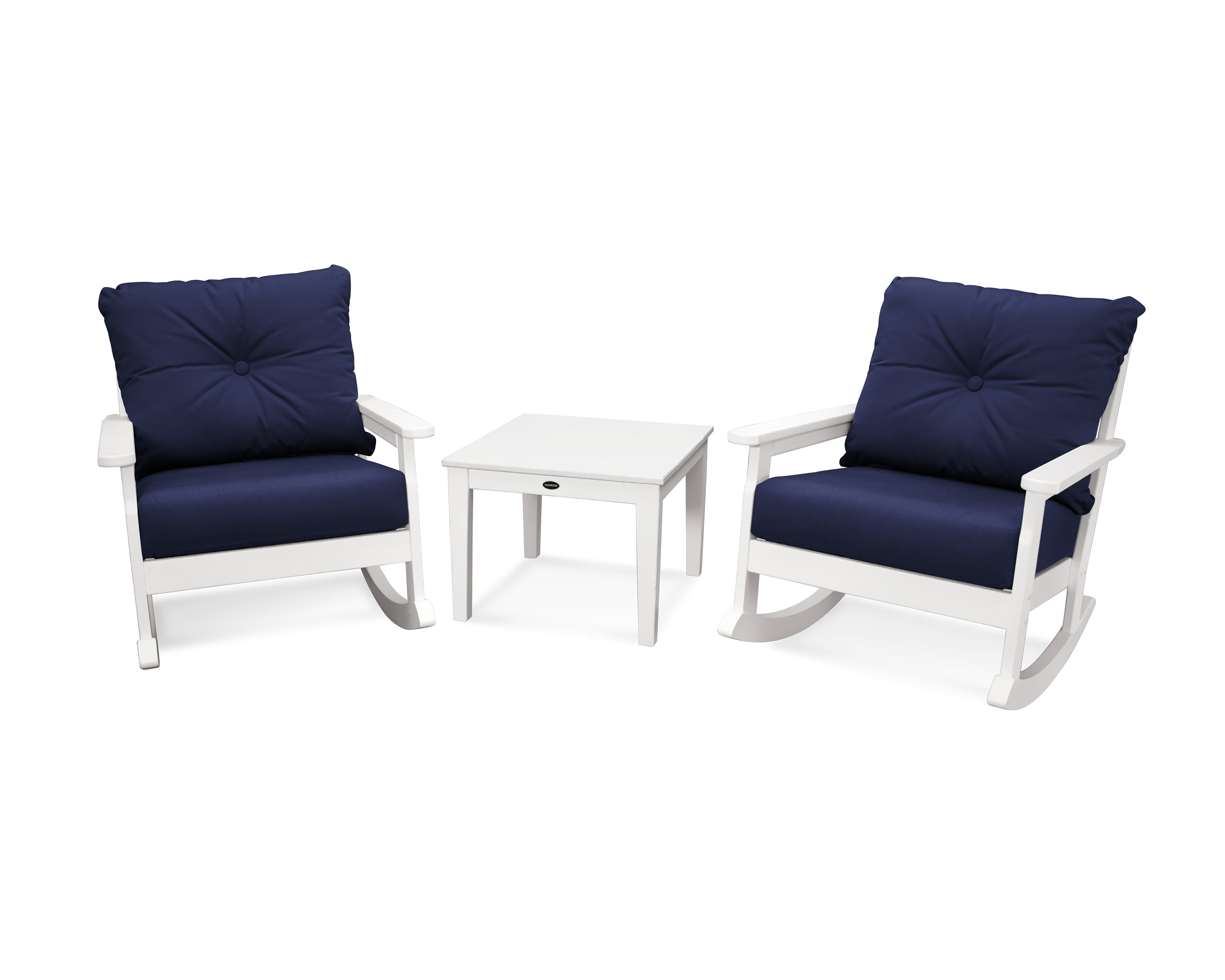 POLYWOOD® Vineyard 3-Piece Deep Seating Rocker Set in White / Navy