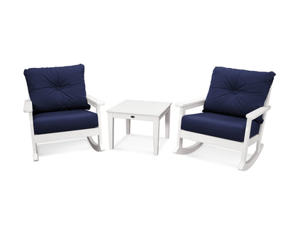 POLYWOOD® Vineyard 3-Piece Deep Seating Rocker Set in White / Navy