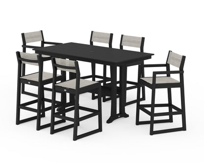 POLYWOOD® EDGE Sling 7-Piece Farmhouse Bar Set with Trestle Legs in Black / Birch Sling