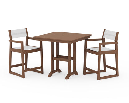 POLYWOOD® EDGE Sling Arm Chair 3-Piece Farmhouse Counter Set with Trestle Legs in Teak / White Sling