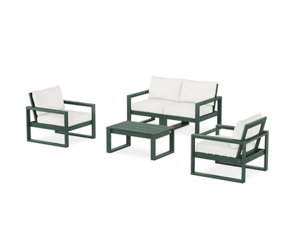 POLYWOOD® EDGE Sectional 4-Piece Deep Seating Set with Loveseat in Green / Natural Linen