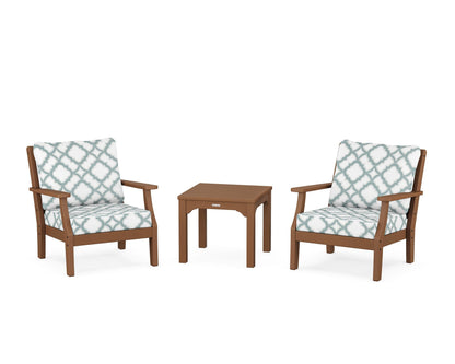 Martha Stewart by POLYWOOD® Chinoiserie 3-Piece Deep Seating Set in Teak / Trellis Glacier Spa