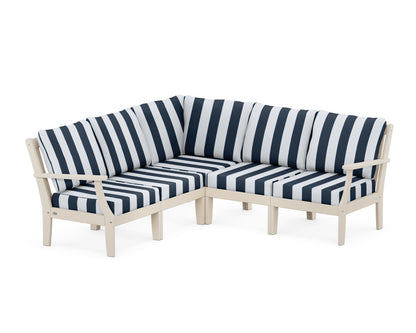 POLYWOOD® Braxton Modular 5-Piece Deep Seating Set in Sand / Cabana Stripe Marine Indigo