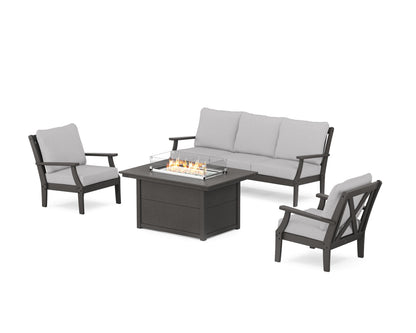 POLYWOOD® Braxton Deep Seating Fire Pit Table Set in Vintage Coffee / Granite