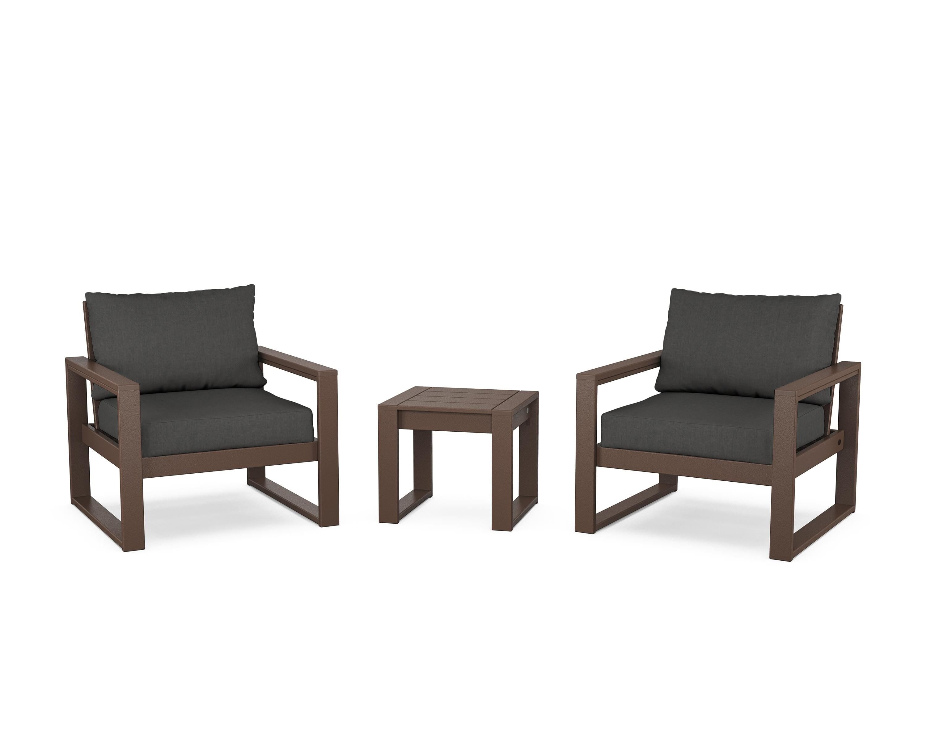 POLYWOOD® EDGE Sectional 3-Piece Deep Seating Set in Mahogany / Spectrum Carbon