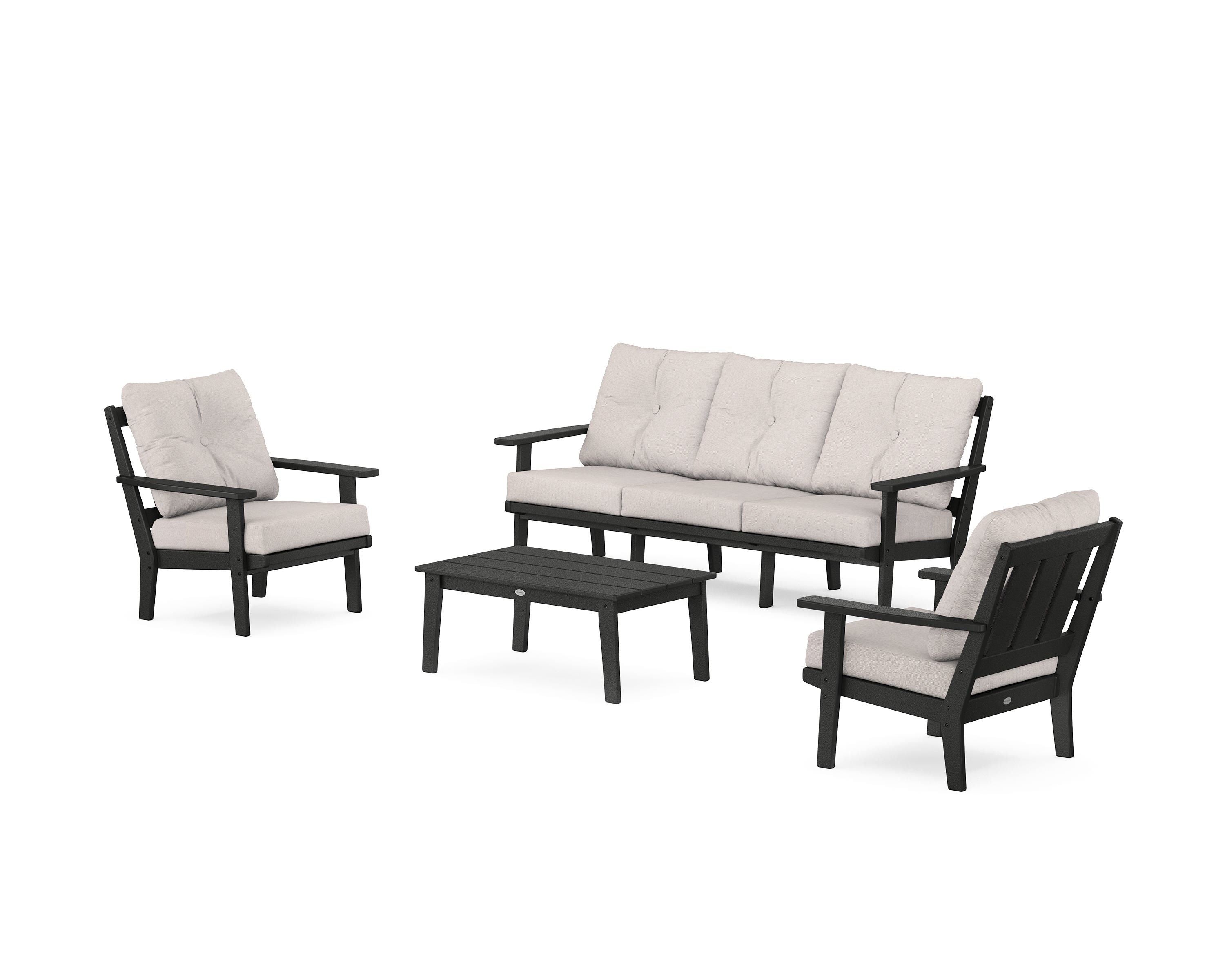 POLYWOOD® Oxford 4-Piece Deep Seating Set with Sofa in Black / Dune Burlap
