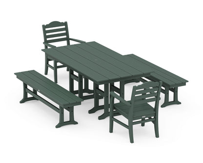 POLYWOOD® Savannah 5-Piece Farmhouse Dining Set with Benches in Green