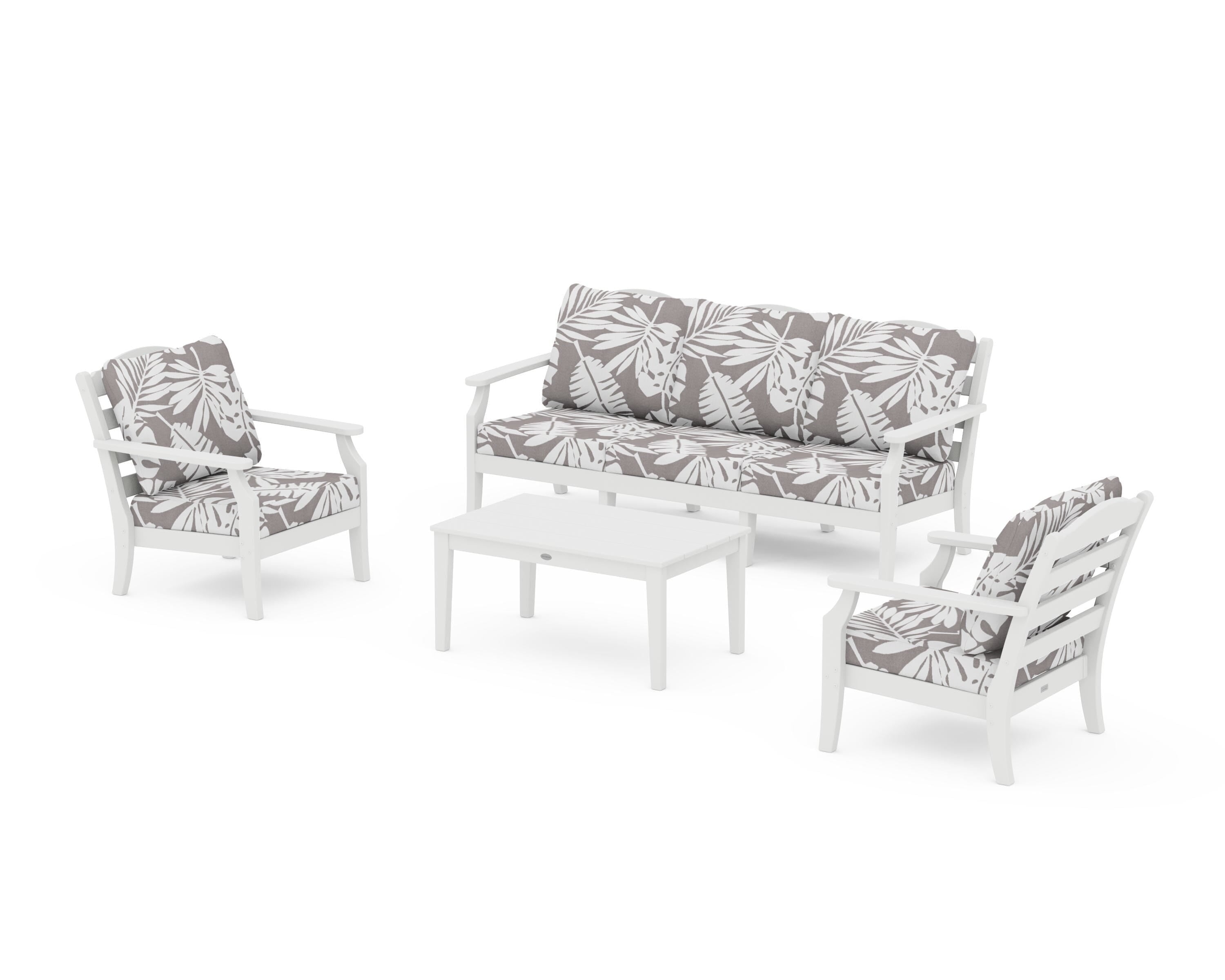 Draper James™ by  POLYWOOD® Savannah 4-Piece Deep Seating Set with Sofa in White / Leaf Grey Mist