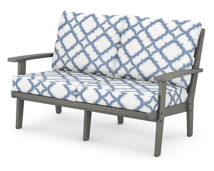 POLYWOOD® Grant Park Deep Seating Loveseat in Slate Grey / Trellis Sky Blue