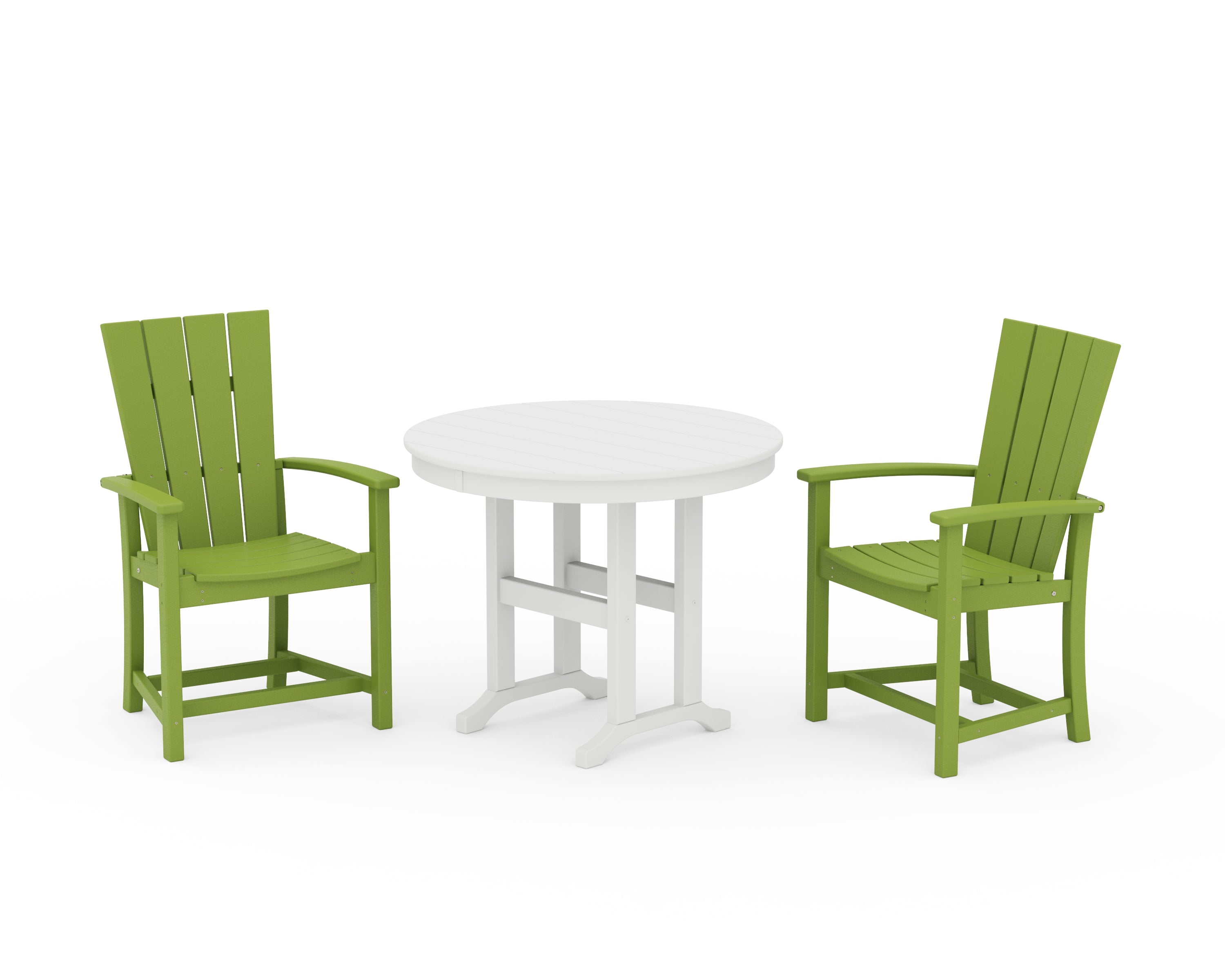 POLYWOOD® Quattro 3-Piece Round Farmhouse Dining Set in Lime / White