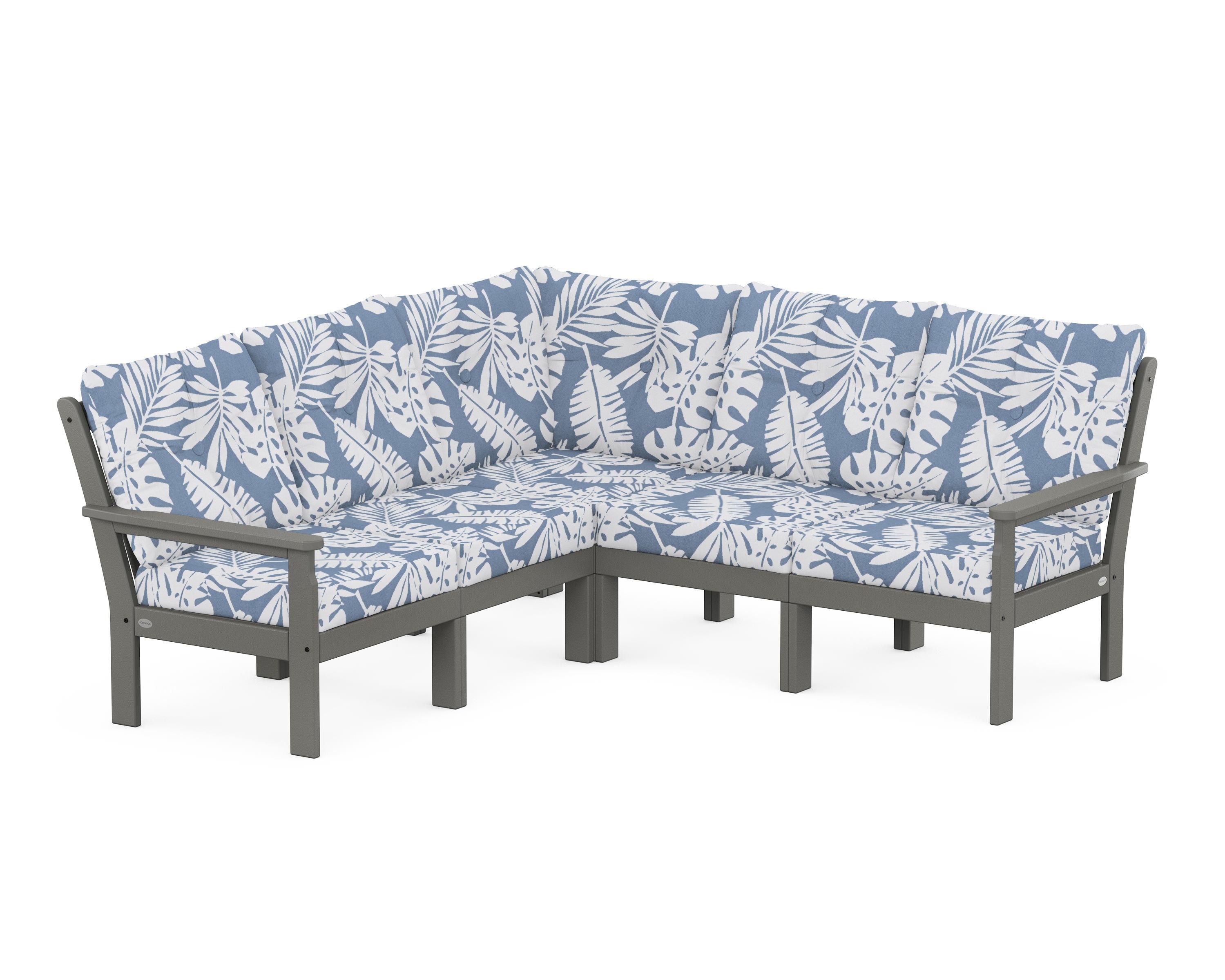 POLYWOOD® Vineyard 5-Piece Sectional in Slate Grey / Leaf Sky Blue