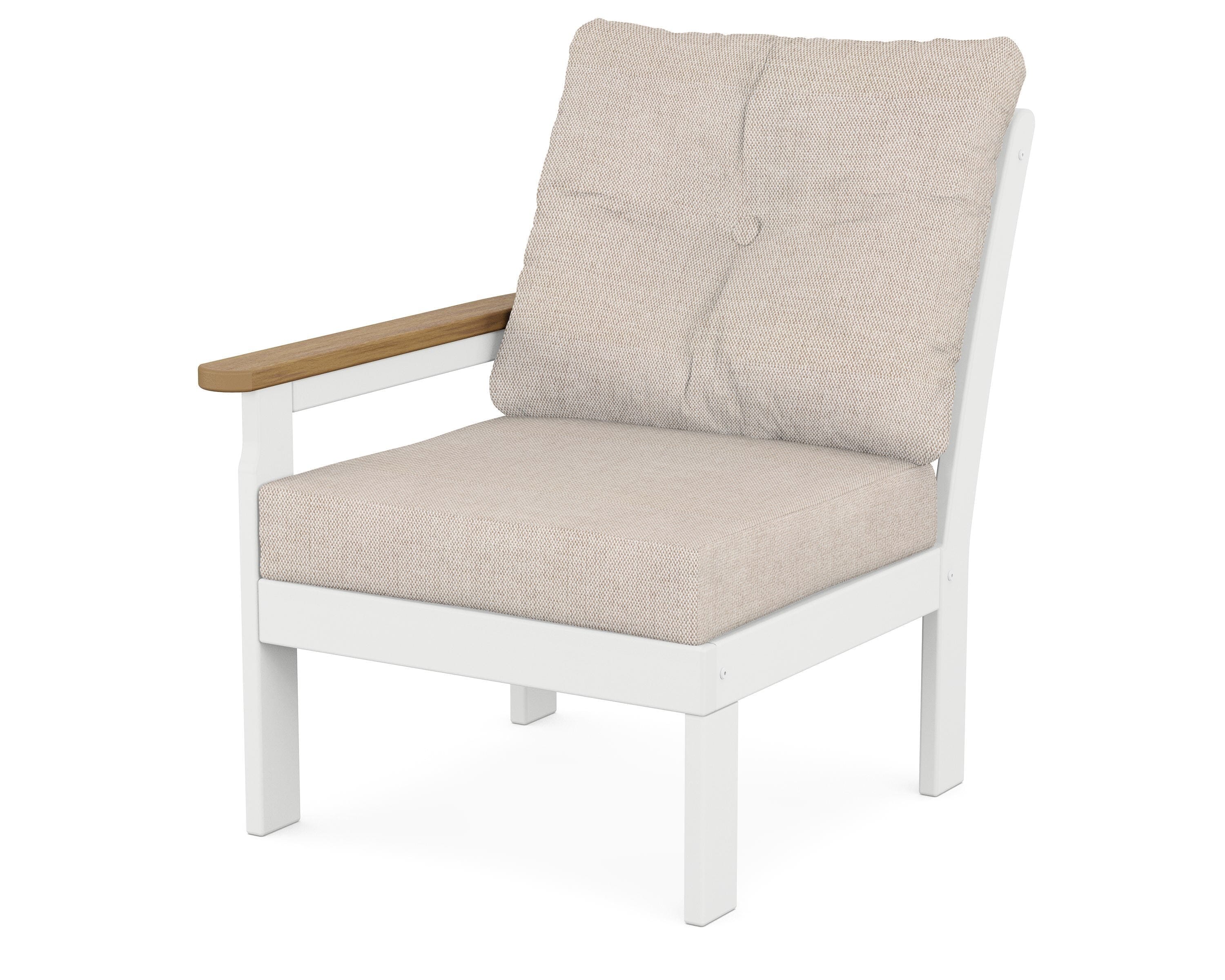 POLYWOOD® Vineyard Modular Left Arm Chair in White / Natural / Blend Linen