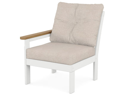 POLYWOOD® Vineyard Modular Left Arm Chair in White / Natural / Blend Linen