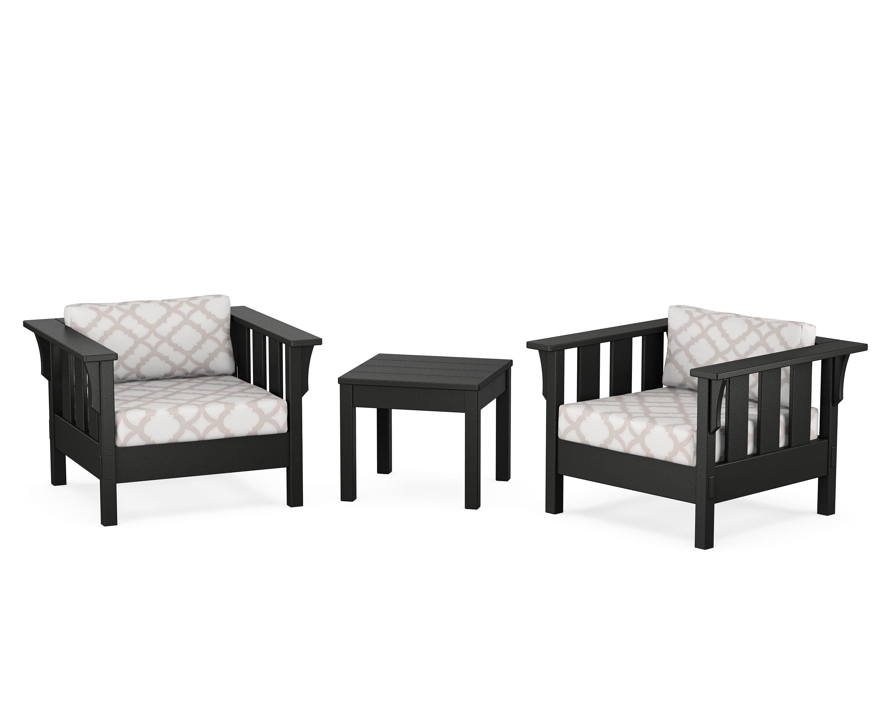 Martha Stewart by POLYWOOD® Acadia 3-Piece Deep Seating Set in Black / Trellis Dune Burlap