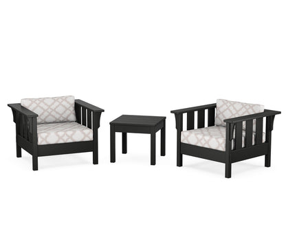 Martha Stewart by POLYWOOD® Acadia 3-Piece Deep Seating Set in Black / Trellis Dune Burlap