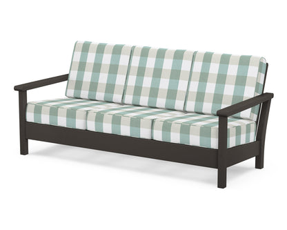 POLYWOOD® Harbour Deep Seating Sofa in Vintage Coffee / Buffalo Plaid Glacier Spa