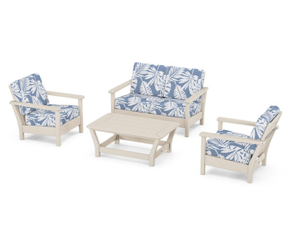 POLYWOOD® Harbour 4-Piece Deep Seating Set in Sand / Leaf Sky Blue
