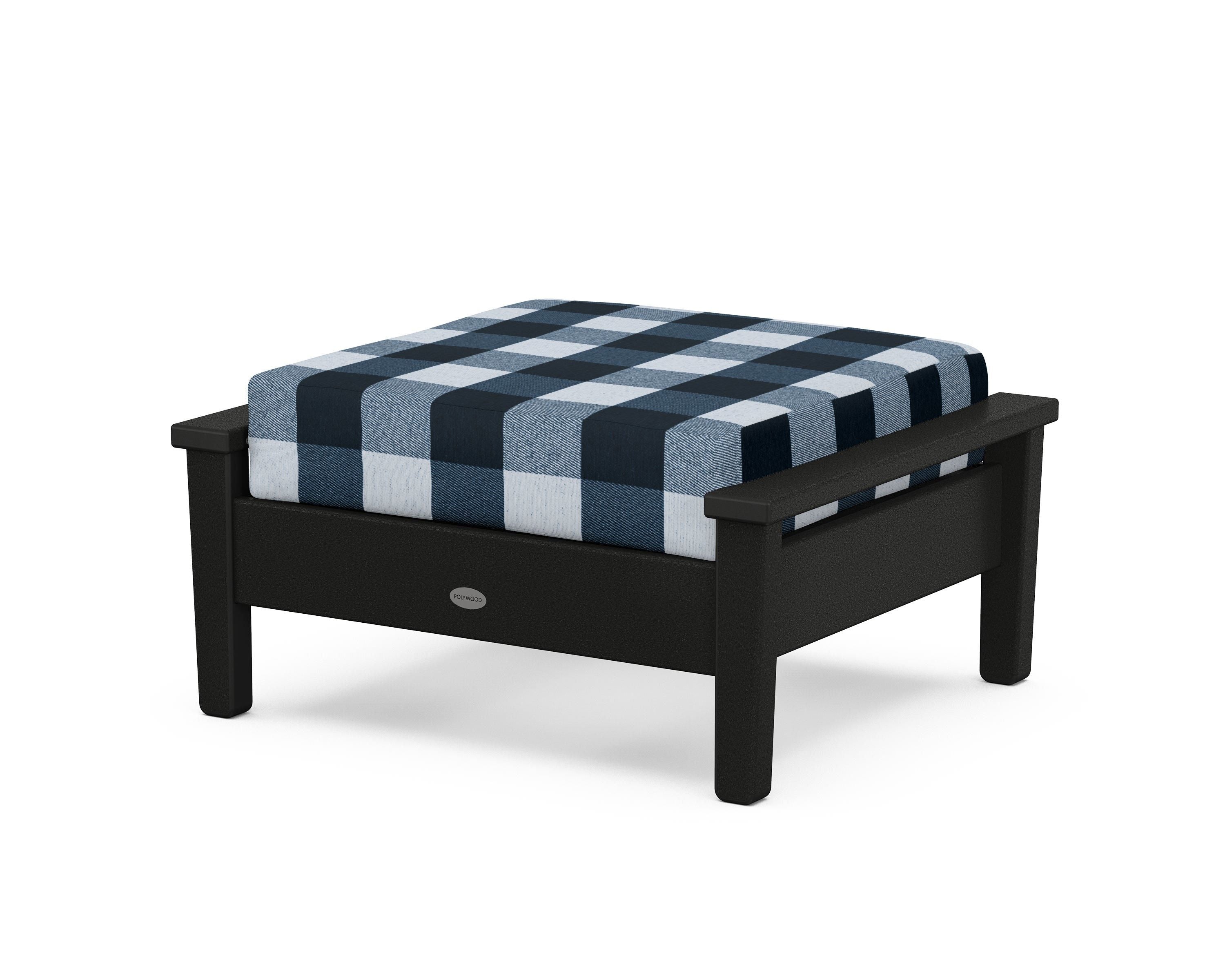 POLYWOOD® Prescott Deep Seating Ottoman in Black / Buffalo Plaid Marine Indigo