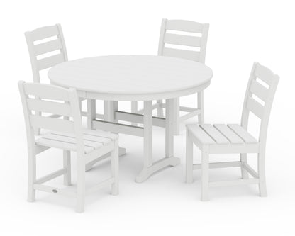 POLYWOOD® Lakeside 5-Piece Round Farmhouse Side Chair Dining Set in White