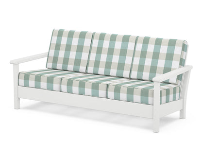 POLYWOOD® Harbour Deep Seating Sofa in White / Buffalo Plaid Glacier Spa