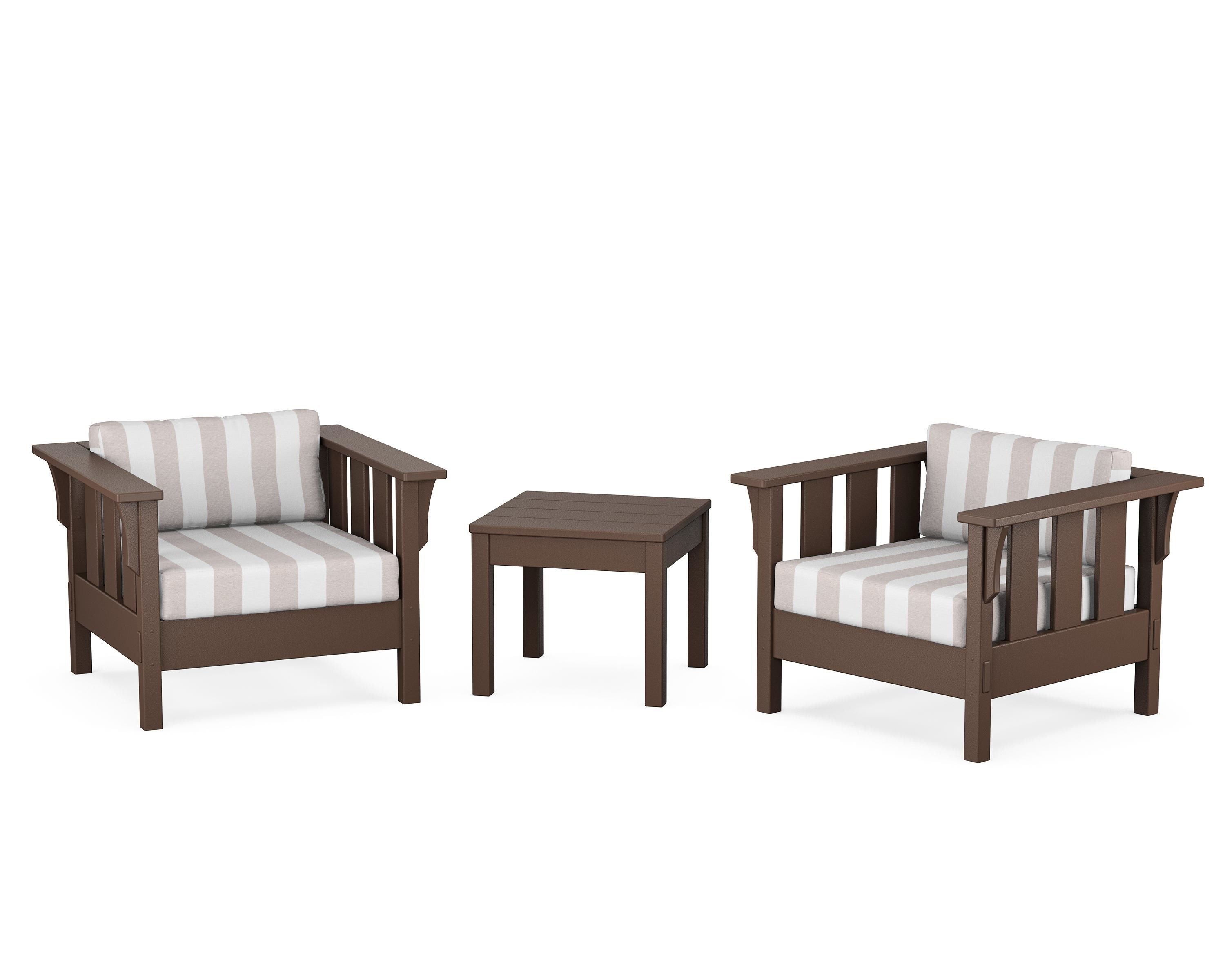 Martha Stewart by POLYWOOD® Acadia 3-Piece Deep Seating Set in Mahogany / Cabana Stripe Dune Burlap