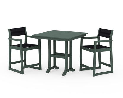 POLYWOOD® EDGE Sling Arm Chair 3-Piece Farmhouse Counter Set with Trestle Legs in Green / Black Sling