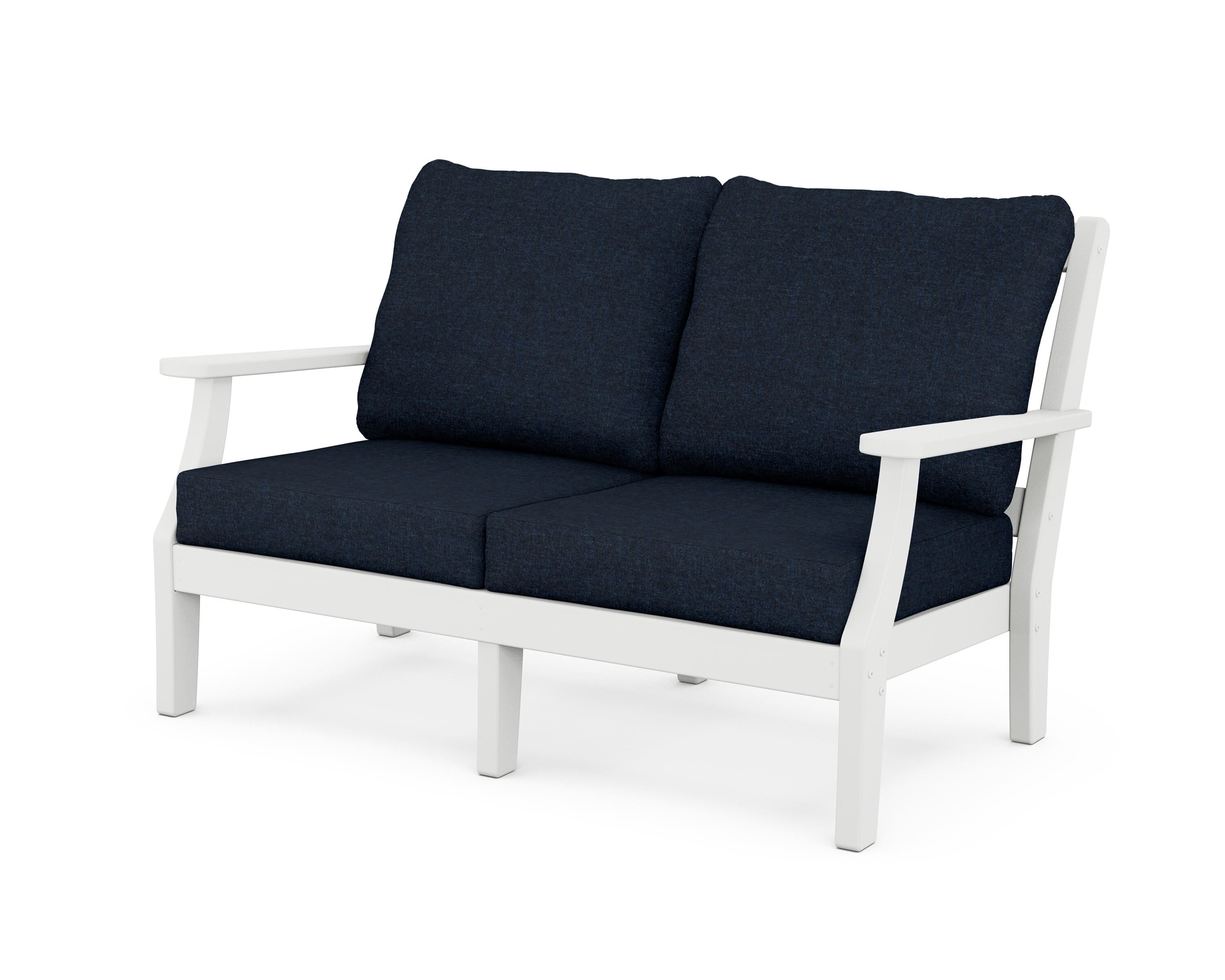 Martha Stewart by POLYWOOD® Chinoiserie Deep Seating Loveseat in White / Marine Indigo