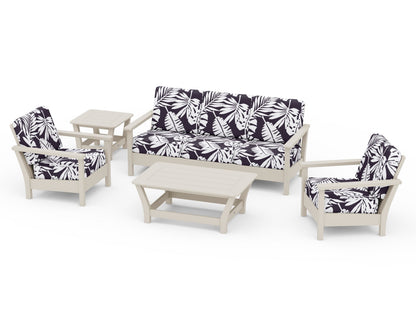POLYWOOD® Harbour 5-Piece Deep Seating Set in Sand / Leaf Navy