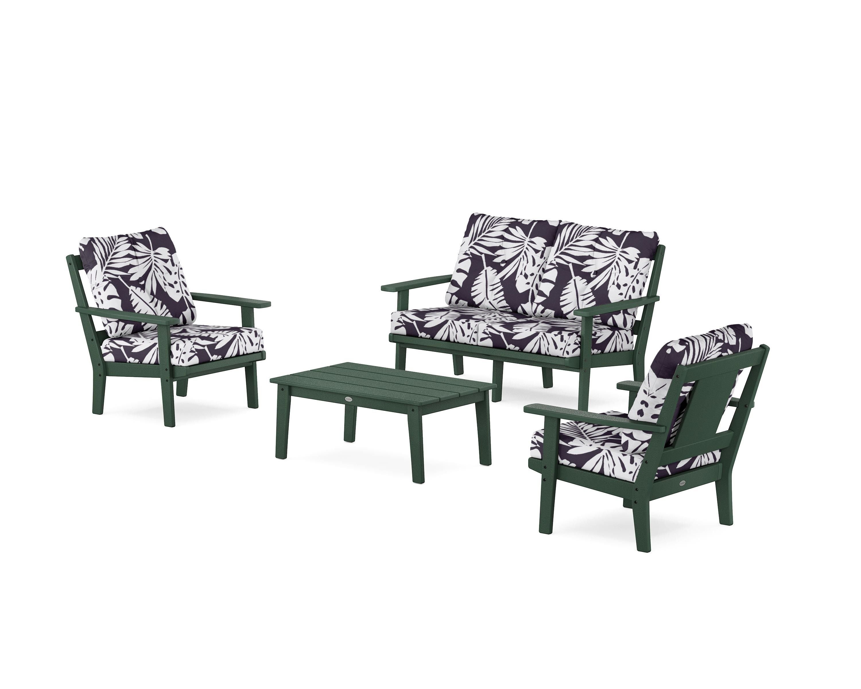 POLYWOOD® Prairie 4-Piece Deep Seating Set with Loveseat in Green / Leaf Navy