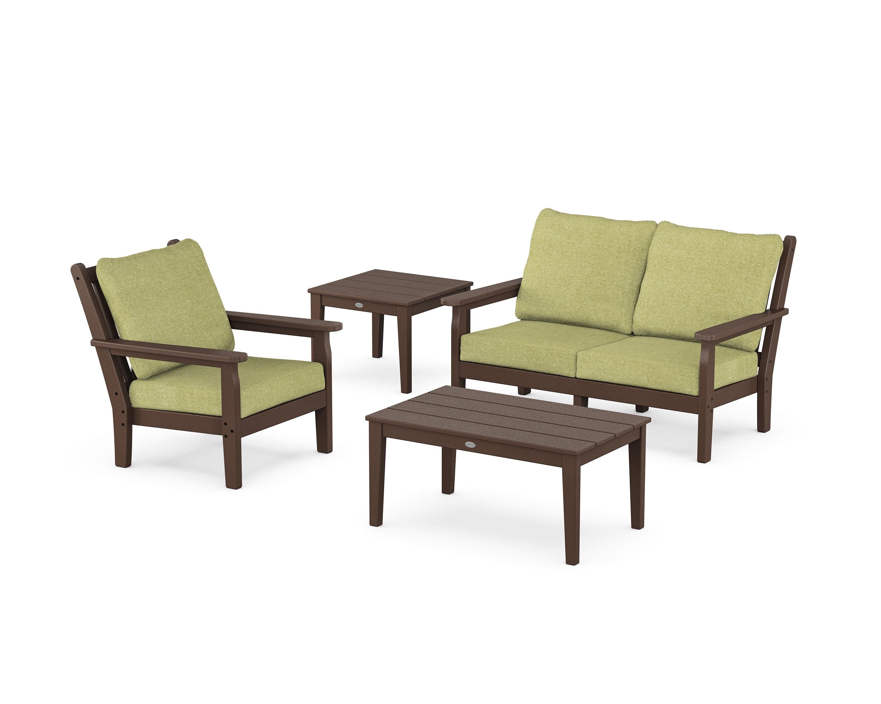 POLYWOOD® Chippendale 4-Piece Deep Seating Set in Mahogany / Chartreuse Boucle
