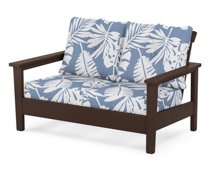 POLYWOOD® Prescott Deep Seating Loveseat in Mahogany / Leaf Sky Blue