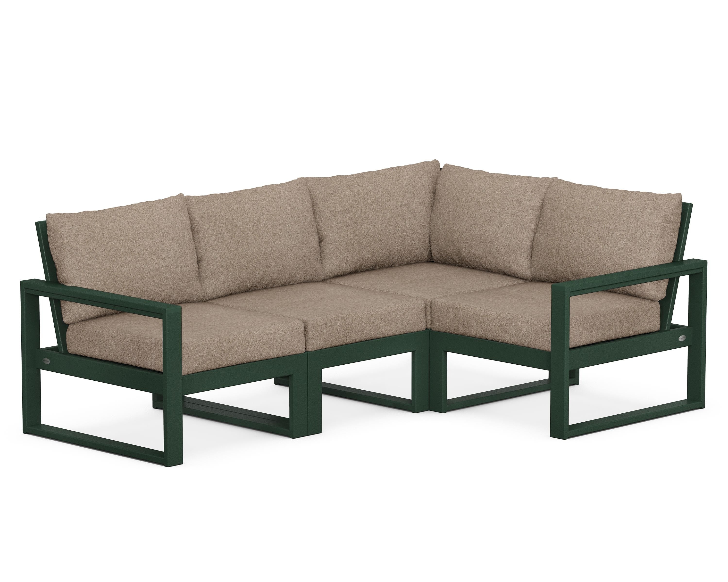 POLYWOOD® EDGE 4-Piece Modular Deep Seating Set in Green / Spiced Burlap