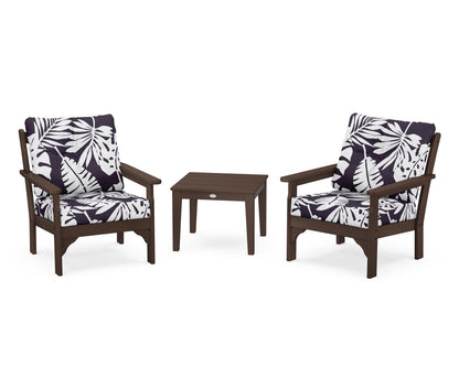 POLYWOOD® Vineyard 3-Piece Deep Seating Set in Mahogany / Leaf Navy