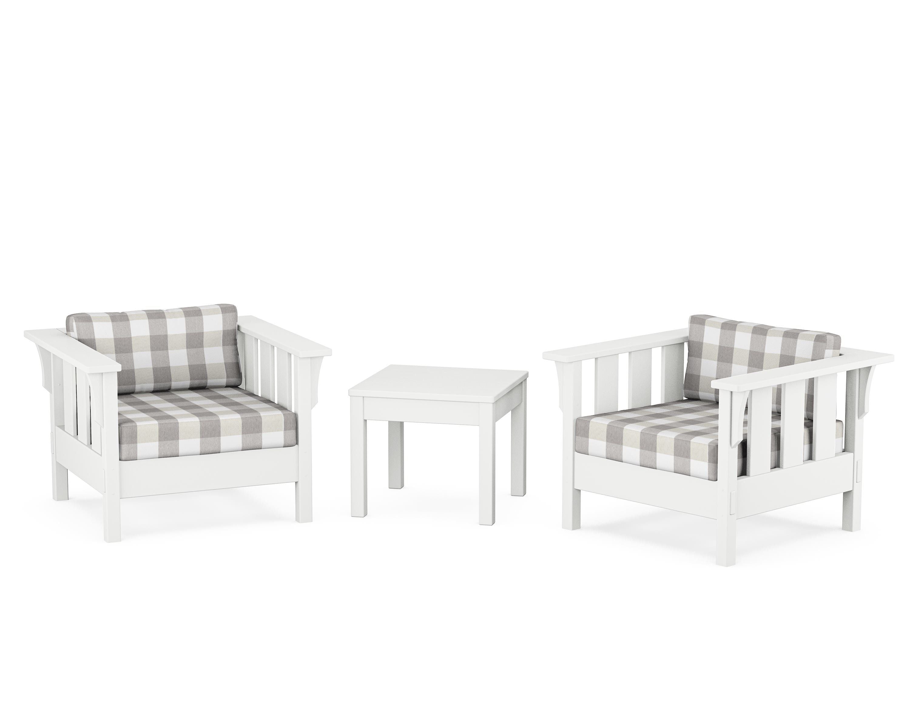 Martha Stewart by POLYWOOD® Acadia 3-Piece Deep Seating Set in White / Buffalo Plaid Grey Mist